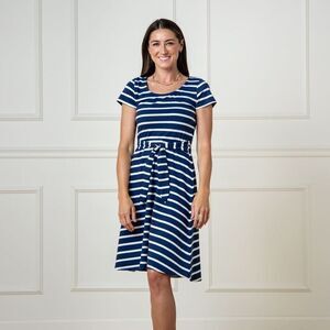 Hope & Henry Navy White Stripe Organic Tie-Waist Knit Dress Size 8‎